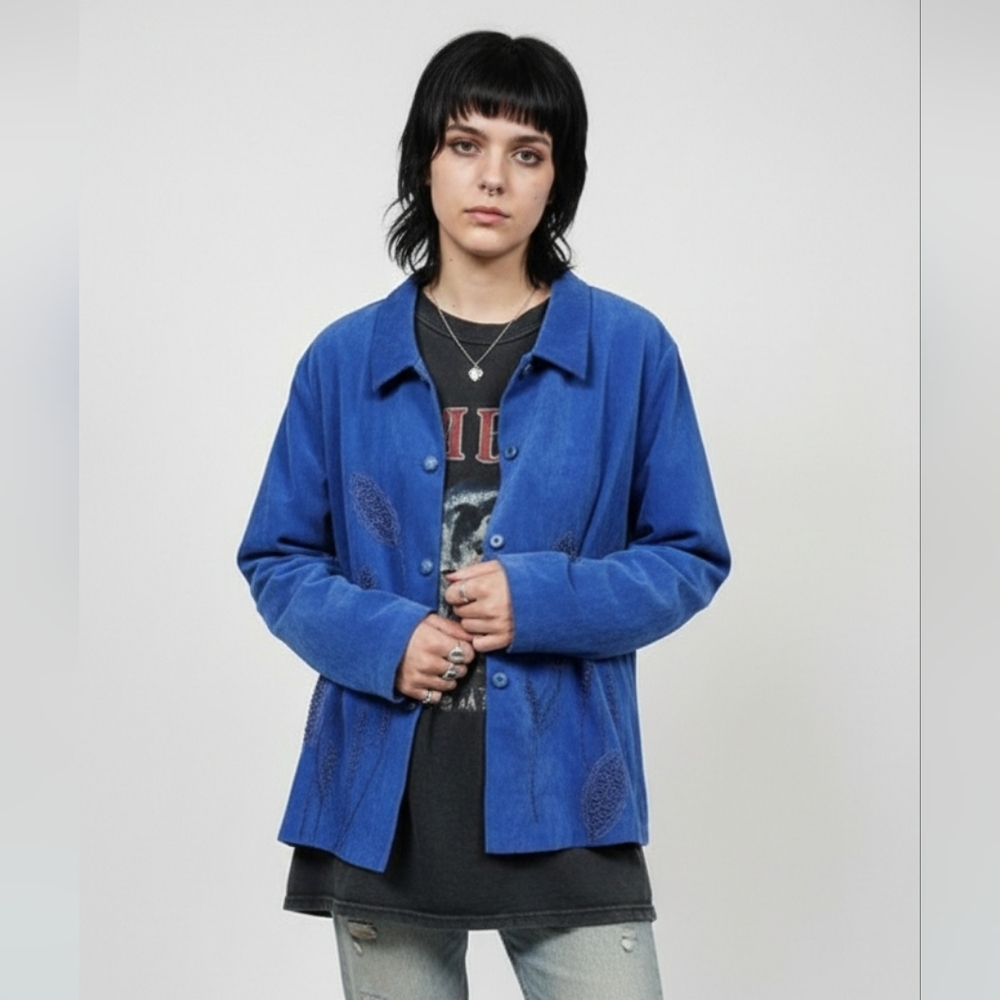 Vintage Great Cavalier Jacket Blue Embroidered Retro Boho M